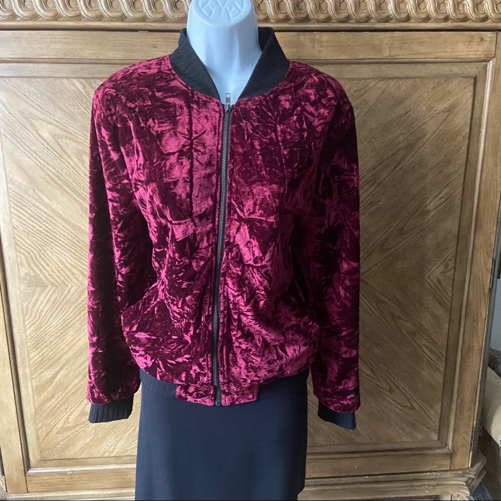 Millau Deep Red Crushed Velvet Bomber Jacket